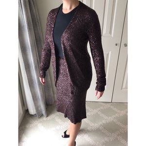 Donna Karen sequin skirt cardigan set